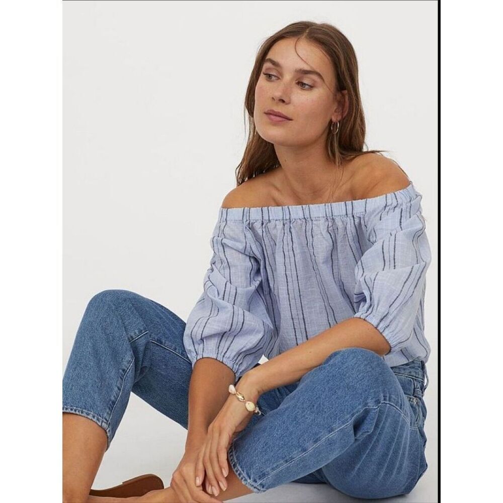 Blue Striped Off Shoulder Blouse